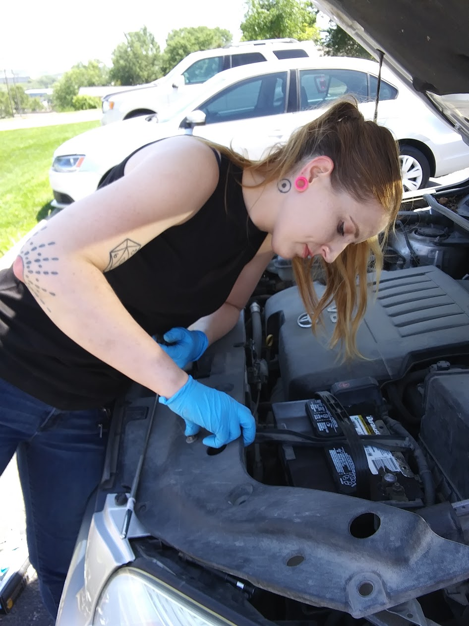 Working in the engine bay of a Honda CR-V